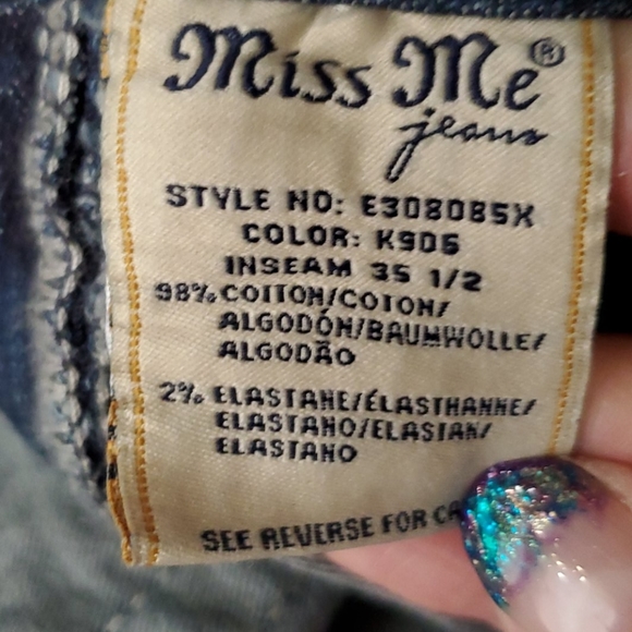 Miss Me Standard Boot Cut Denim Blue Jeans 35-1/2"inseam - Picture 6 of 9